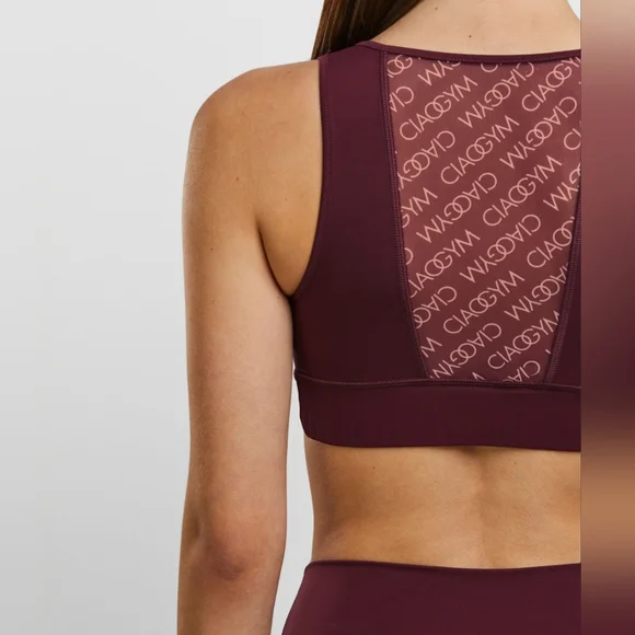 CIAOGYM All Over Me Bordeaux Sport Bra. Made in Italy. Size M